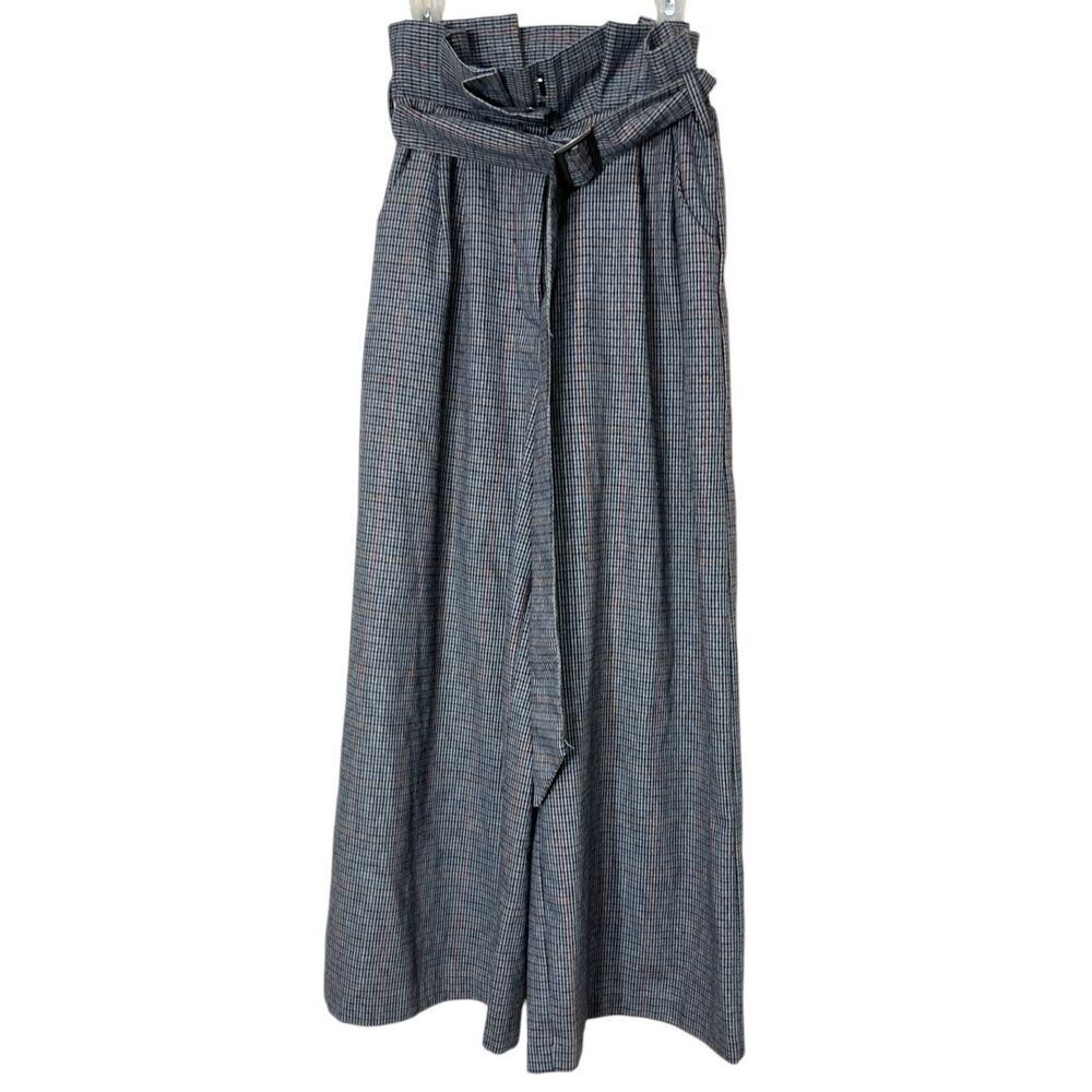 J.O.A. Just One Answer Wool Blend Paper bag Wide Leg Plaid Trousers XS